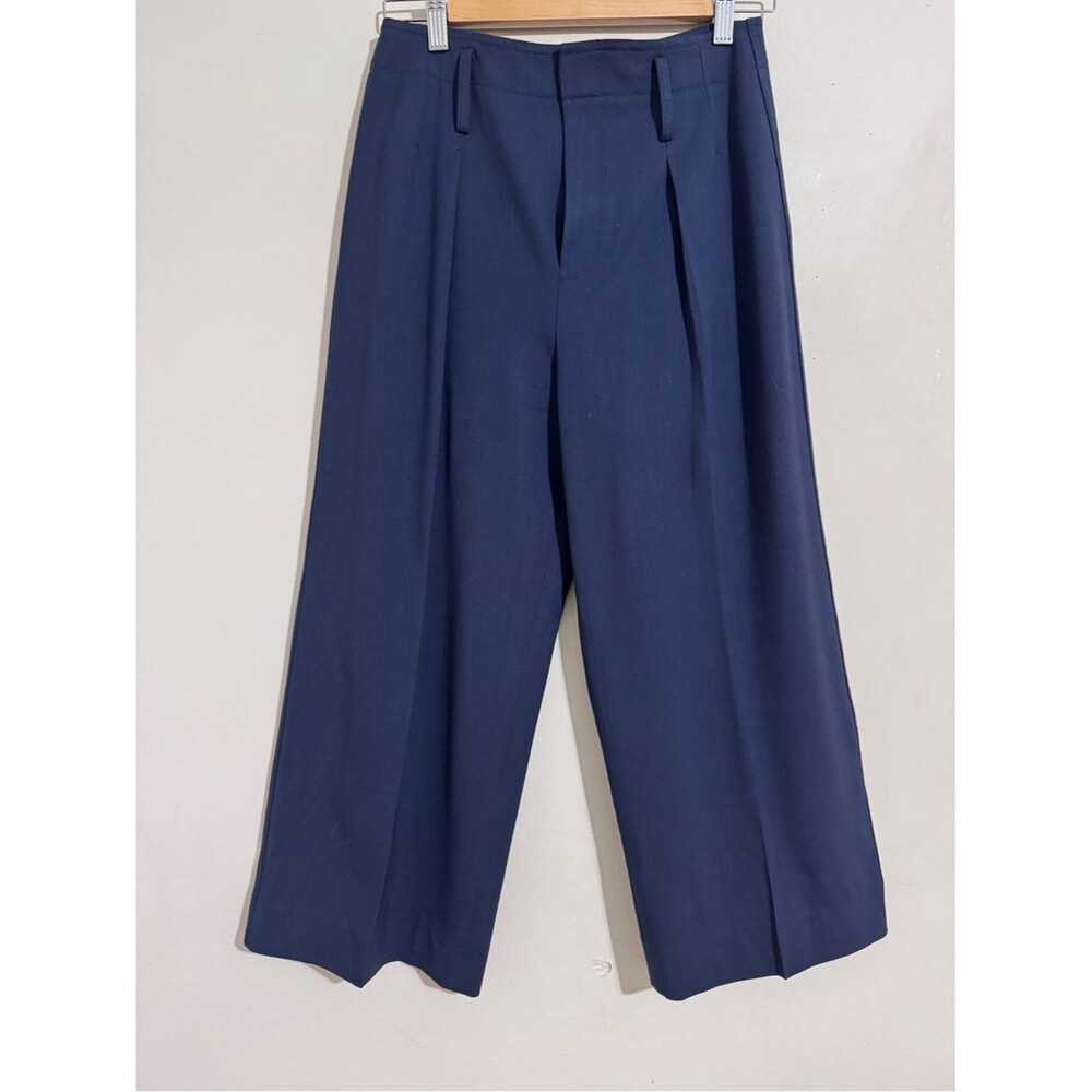 Club Monaco Navy Wool Wide-Leg Pleated Culotte Trousers Women size 2 Minimalist
